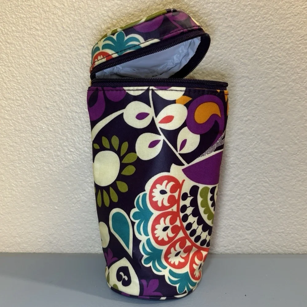 Vera Bradley Plum Crazy Purple Baby Bottle Caddy Zip Lid Waterproof Clean Tall
